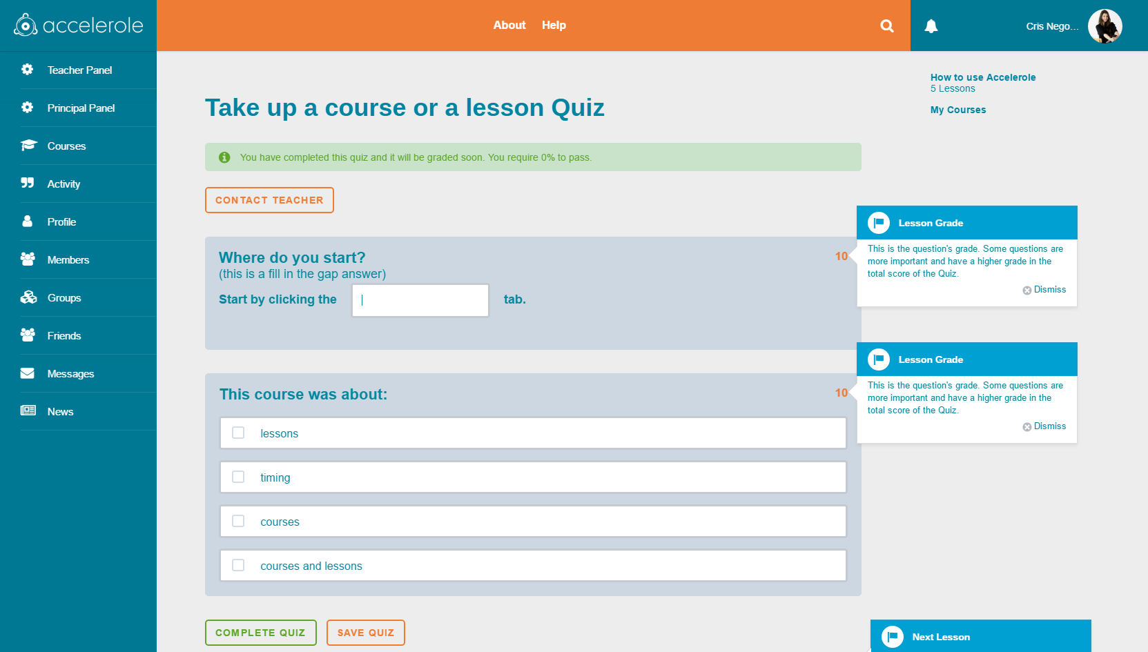 Features - quizzes